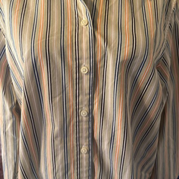 Orvis tan blue and orange stripes button up wrinkle free shirt size 12 - Picture 4 of 6